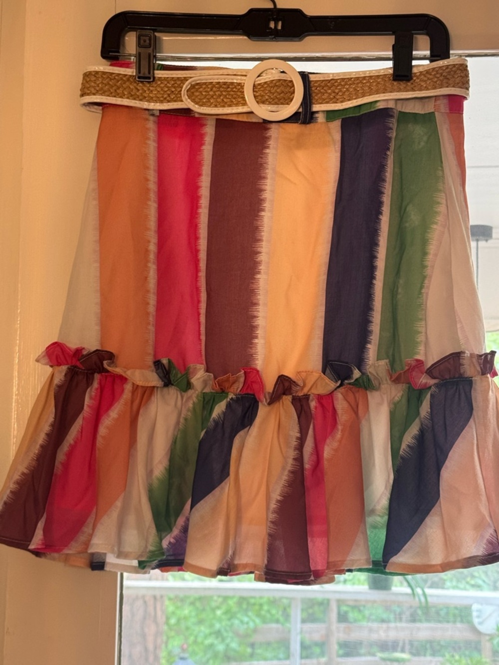 Striped Multi-Color Ruffle Hem Mini Skirt